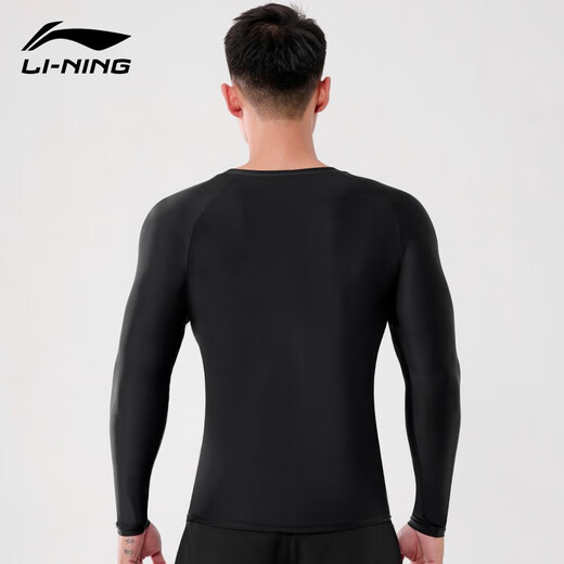 Li Ning (LI-NING) swimsuit men's new style, long sleeve breathable, quick-drying, embarrassing training competition, adult swimming, hot spring surfing suit LSYR693-1 black + swimming trunks, black orange 3XL [height 176-186 weight 70-80kg]