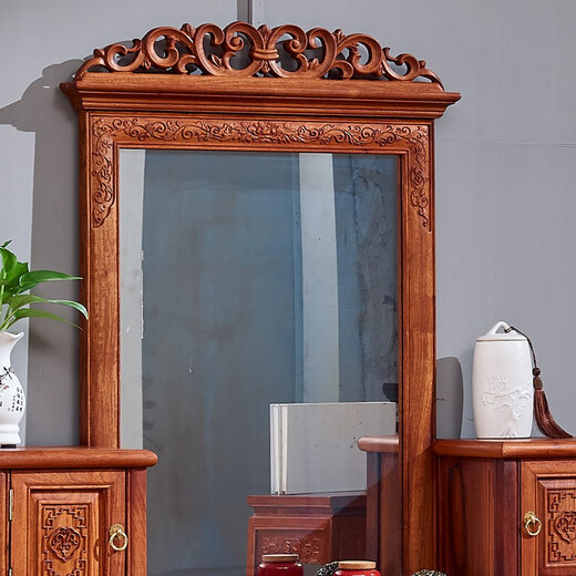 Andi mahogany furniture Burmese rosewood (scientific name: Big fruit rosewood) Chinese style all solid wood dressing table with makeup mirror makeup stool bedroom furniture small dressing table dressing table dressing table + makeup stool