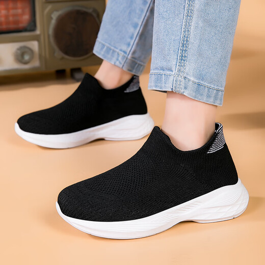 Zapatos casuales de punto volador infantil 2025 Striple de primavera y otoño calcetines transpirables para niños y niñas Ligeros suaves Pedal 689 Negro 34