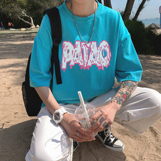 7-quarter sleeve T-shirt men ins trendy brand Hong Kong style couple loose clothes half-sleeved trend summer oversize national trend T-shirt SN1156 695 orange red S [collect priority delivery]