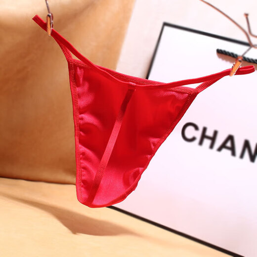 Large size satin men's thong sexy seamless low waist hot one line solid color European and American T pants low waist triangle black XL