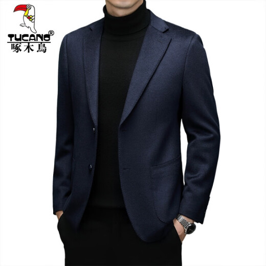 Woodpecker (TUCANO) [Cashmere + Silk + Wool] Spring and Autumn and Winter Suit Men's Jacket Solid Color Business Short Top Men's Clothing Navy Blue 190