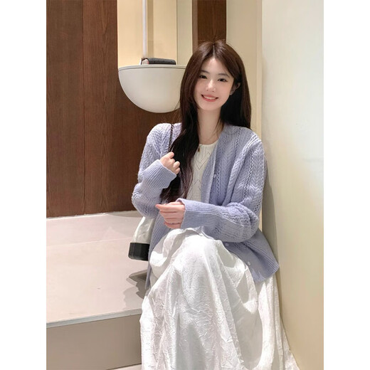 Vestido de primavera y otoño de Xuefei Lanqi para ropa para mujeres, un conjunto completo de 2025 NUEVO FIRMA LECHO PURE PURO SED SECURDE, Cárdigan púrpura + Vestido L [sugerido 110-125 Jin [Jin iguala 0.5 kg]]]