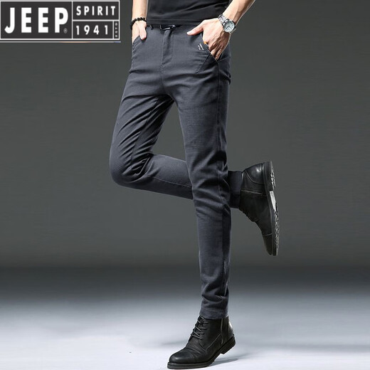 JEEP SPIRIT男士高档牛仔裤春秋款2025新款潮流弹力修身小脚裤休闲款青年长裤 【品质好货】HO653黑色 30 (腰围2尺3)