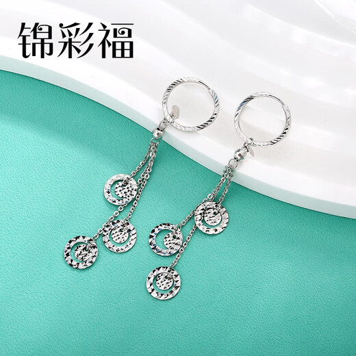 Jincaifu PT950 fashionable round tassel platinum earrings platinum earrings earrings earrings platinum round tassel earrings hanging about 4g