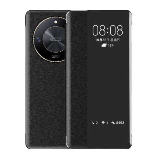 适用荣耀x60手机壳原装x60i/GT保护套荣耀X60Pro翻盖式智能皮套 黑色-翻盖视窗皮套 荣耀X60