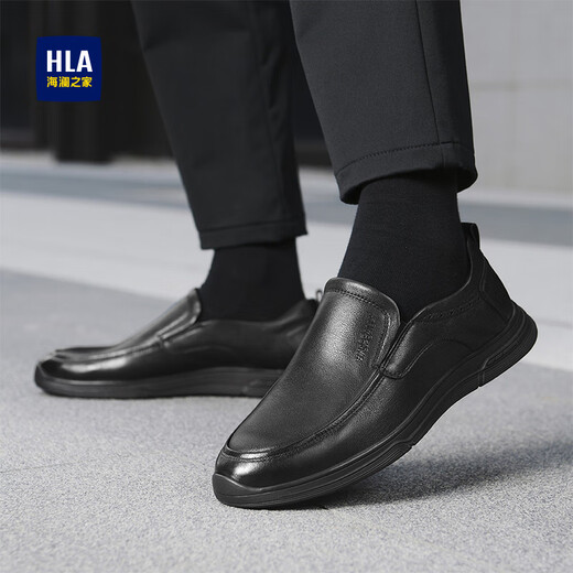 Heilan House (HLA) Men's Shoes Casual Leather Shoes Slip-on Business Casual Slip-On Toe-Layer Cowhide Shoes Men Black 41