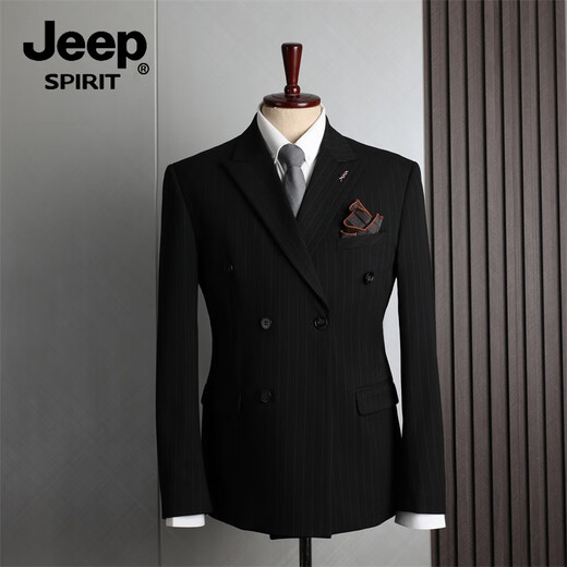JEEP SPIRIT Jeep suit men's suit wedding double-breasted British lapel groom engagement slim striped formal suit blue (suit + trousers) XL/52 (125-135Jin Jin equals 0.5kg)