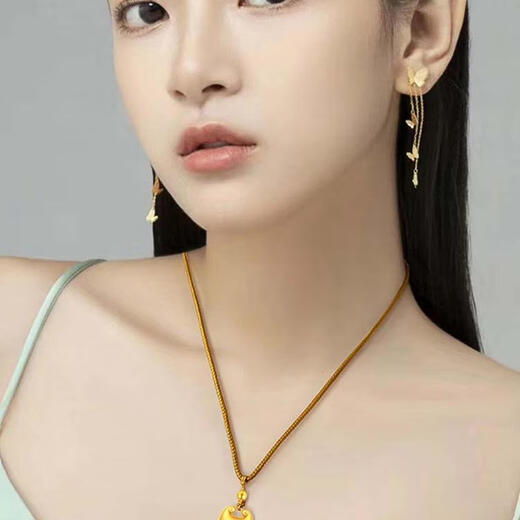 Shengli gold little fat blessing necklace pure gold covered with silver 9999 safety lock pendant small gold lump full moon birthday gift for girlfriend red rope style