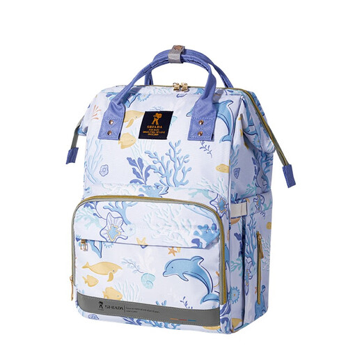 
Xin'an Dai Mommy Bag, double shoulder travel large capacity multi-functional mother and baby milk bag, waterproof and anti-fouling light and convenient bag, flagship blue sea phantom dolphin [upgraded large capacity]