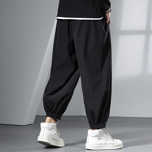 Tanye große Männerhosen für Männer für Männer mit Fett plus Fett Plus-Size-Sommer-Harunt-Füße Hose, die Füße versteckten Füße 9-Punkte-Hose K10525 Schwarz (Sommer 9-Punkte-Hose) dünn 3xl [Empfohlen 190-210jin [Jin gleich 0,5 kg]]