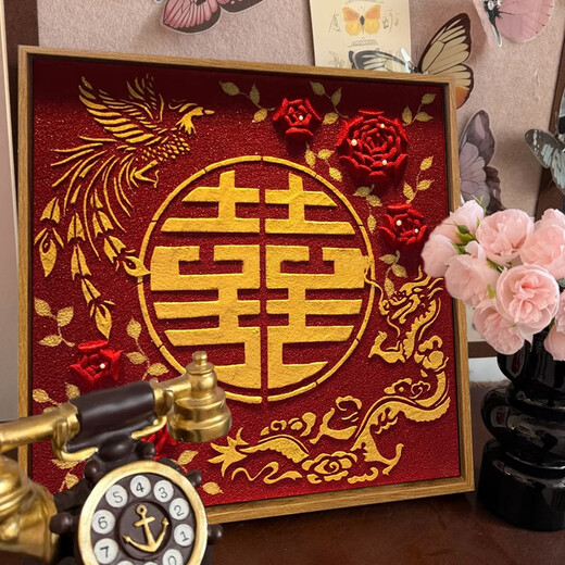 Three-dimensional tiger pearls wedding gift three-dimensional texture painting DIY digital oil painting fill color handmade acrylic texture XH13799 20x20cm thick solid wood inner frame