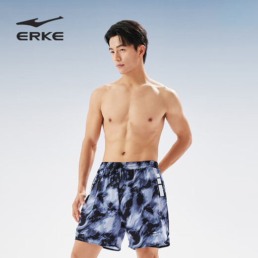 Hongxing Erke (ERKE) swimming trunks men's double-layer anti-embarrassment knee-length pants large size loose beach pants hot spring quick-drying swimsuit