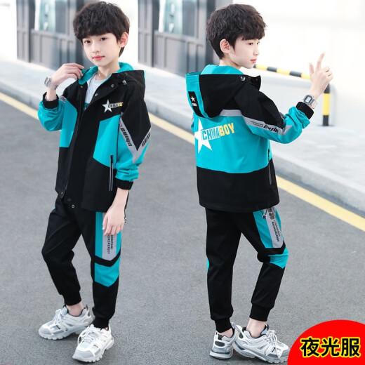 Wisdom Tribe Children's Clothing Boys Suit 2022 Spring New Spliced ​​Sportswear Fashionable Western Workwear Jacket Pants Two-piece Set Little Boys Casual Suit Medium Big Children's Clothes Green 120 Recommended Height About 1.1 Meters