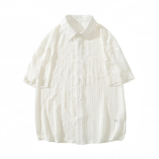 OEMG Kurzärärmungshemd Herren Sommer Lose Hong Kong Style Ins High-End-Ice Seidenjacke für Männer, Teenager C841 White XL [Empfohlen 135-150jin [Jin ist 0,5 kg]]