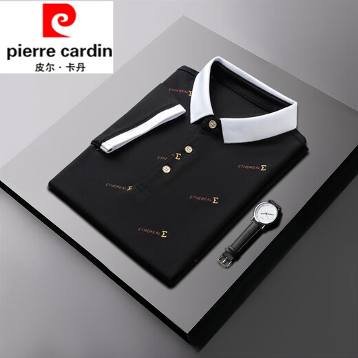 皮尔卡丹（pierre cardin）高档2024冰感男装小翻领短袖T恤有领上衣男士衫带领男衫新款 黑色Q679 M