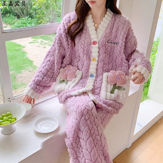 月子服冬季12月份产后加厚加绒珊瑚绒大码孕妇睡衣可调节哺乳出院 MY-9923 绿色口袋蝴蝶结 [ 哺乳 XL(建议130-150斤)