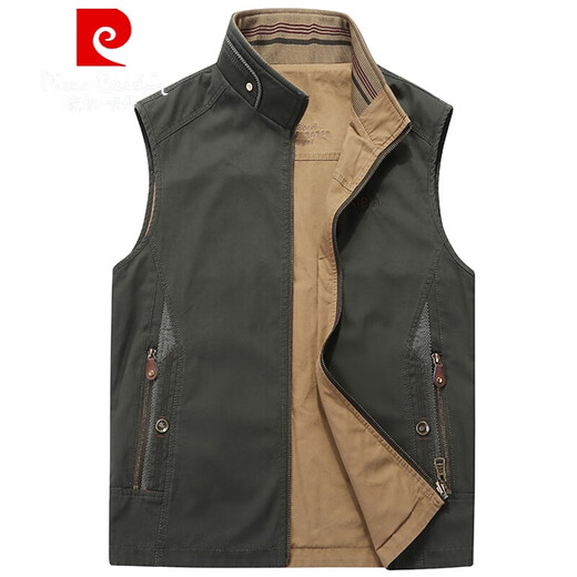 Pierre Cardin Spring and Autumn Vest Men's Reversible Cotton Large Size Dad Vest Outdoor Men's Vest Casual Vest Jacket Thin Knitted Dark Blue 3XL 155-170Jin Jin is equal to 0.5 kg