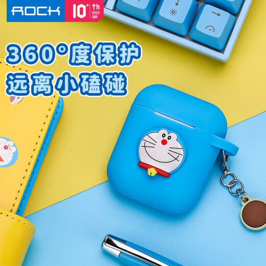 ROCK Doraemon suitable for airpods protective cover Apple 1/2 generation wireless Bluetooth headphone cover silicone cartoon trendy brand creative dust-proof and anti-fall soft shell