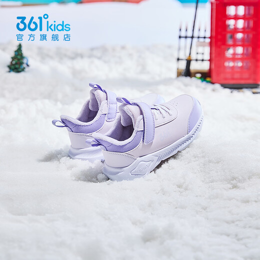 361 Children's shoes, children's sports shoes, boys' and girls' cotton shoes, winter new children's Velcro running shoes, plus velvet, two cotton shoes, leather surface, plus velvet, rose water purple/soft purple/light pink purple 32