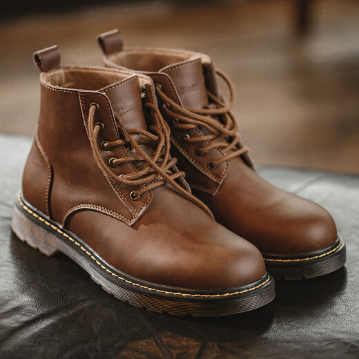 Madden Crazy Horse Leather Martin Boots Мужские осенние ретро -ретро -американские рабочие ботинки коричневый британский стиль Zhongbang повседневные кожаные ботинки Beeswax цвет Madden Work Boots 44 (270 мм)