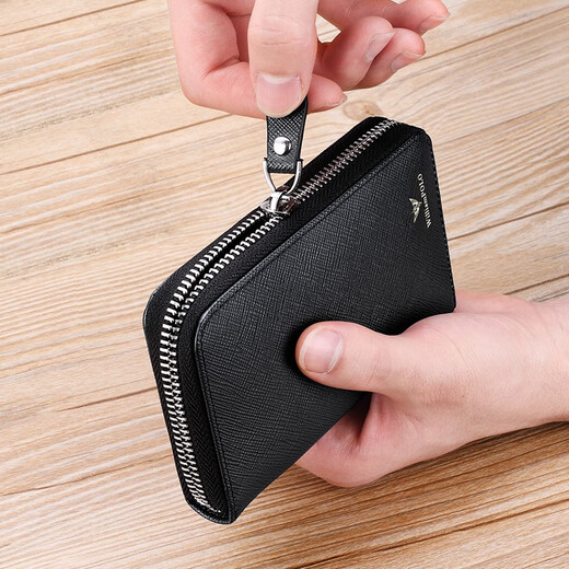 Kaiser Paul Ultra-dünner einfacher und modischer Kartenbeutel für Herren-Multi-Karten-Lederkartenbeutel für Herren-Kartenclip-Lederhülle Black Cross Muster/16 Karte/4 Sandwich