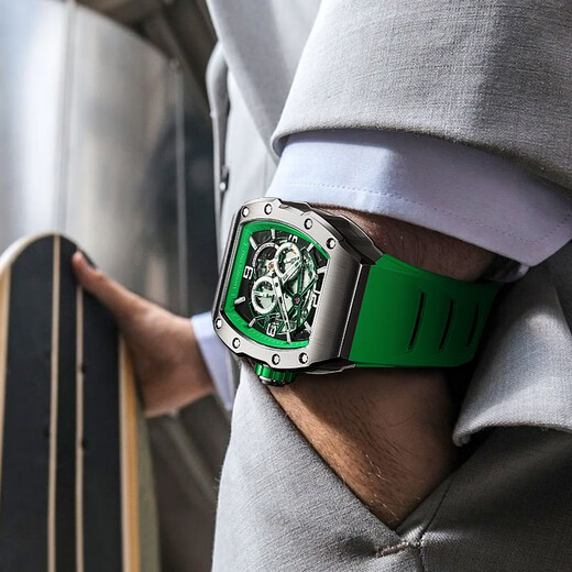 BONEST GATTI Deutsche Uhr Phantomgeschwindigkeit Männer mechanische Uhr Fass Vollautomatisch Uhr Valentinstag Geschenk für Freund Silbergrün BG9903-A4
