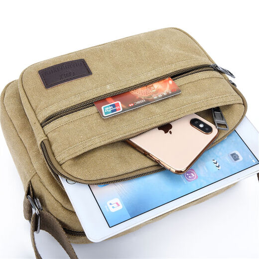 Electrician's bag canvas wear-resistant work thickened hardware one-shoulder electrician's tool bag small cross-body shoulder portable small thickened canvas multi-layered khaki color