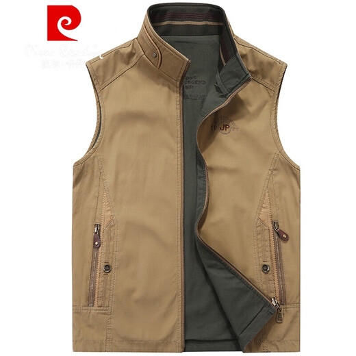 Pierre Cardin Spring and Autumn Vest Men's Reversible Cotton Large Size Dad Vest Outdoor Men's Vest Casual Vest Jacket Thin Knitted Dark Blue 3XL 155-170Jin Jin is equal to 0.5 kg