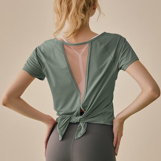 Yoga girl summer yoga wear Pilates mesh short-sleeved loose running blouse quick-drying sports suit pink top + black trousers S (80-95Jin Jin equals 0.5kg)