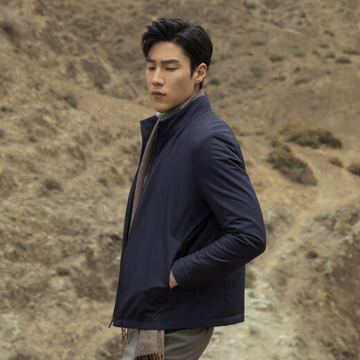 YOUNGOR cotton jacket men's stand-up collar short cotton jacket nylon fabric durable, comfortable and breathable men's top jacket Navy XL 180/100A