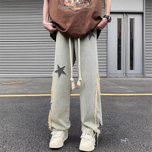 Yiran presents yellow mud-colored jeans for men, retro loose wide-legged straight-leg floor-length trendy brand casual versatile pants for men, autumn new style, yellow mud-colored L. Recommended 105-125 Jin Jin is equal to 0.5 kg