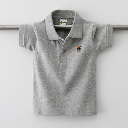 Camiseta para niños Camisa de solapa de verano de manga corta Polo de la solapa de verano Ropa para niños 2024 Nuevo estilo de collar gris de media manga para niños de tamaño mediano de tamaño mediano (684) 150