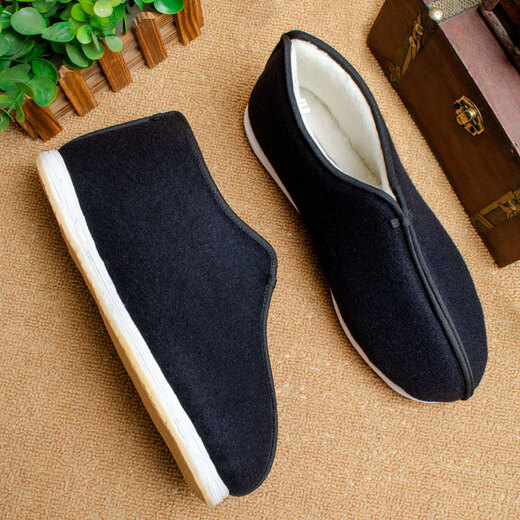 Yifu Old Beijing Cloth Shoes Men's Autumn and Winter Handmade Mille Layer Sole Cotton Shoes High-top Middle-aged and Elderly Dad's Shoes Traditional Elderly Shoes Plus Velvet Plush Style (If the size is too small, you can choose a larger size) 42