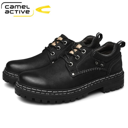 German Camel dynamic work shoes men's casual shoes men's autumn and winter new genuine leather low-top lace work shoes trendy street style work wear shoes men 855 black 38