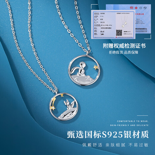VIGG Little Prince and Fox Couple Necklaces Pair of Silver Pendants for Men and Women Birthday Chinese Valentine's Day Gifts for Boyfriend and Girlfriend Pair of Couple Necklaces (Everlasting Flower Gift Box)