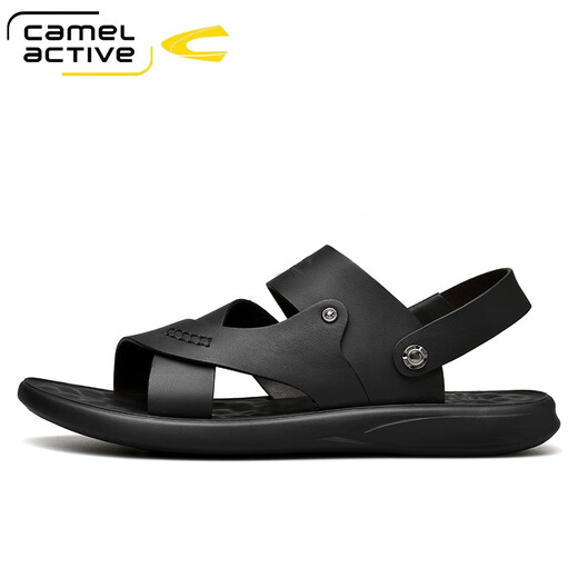 Kamel-dynamische Sandalen Herren Sommer Vielseitige Ledersandalen Herrenzehenschicht Cowide Dick-Soled-Anti-Rutsch-Anti-Odor und atmungsaktive Strandschuhe Dual-Purple 699 Black (Lederschuhgröße) 39