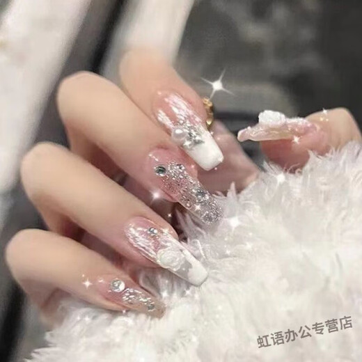 喆炜儿童穿戴式美甲贴片可拆卸穿戴美甲贴片学生显白ins短款甲 679浅紫菱形钻长款 24粒极粘防水果冻胶+胶水+打磨