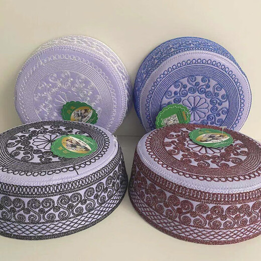 Hong Kong Rou summer Hui hat men's ethnic minority men's small white hat Xinjiang Linxia embroidered hat white embroidered 55