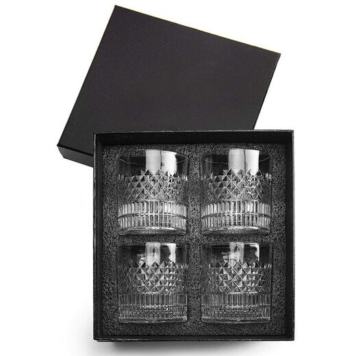Gudong Xiaoming Whiskey Glass Spirit Glass Set Home European Crystal Glass Wine Glass Beer Glass Bar High-end Gift Box Embossed Whiskey 4 Gift Boxes