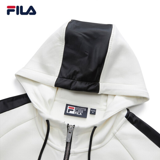 FILA Women's Official Sports Jacket Women's Long Sleeve Hooded Loose Fashionable Knitted Cardigan Jacket Women's Top Cloud Mushroom White-WT165/84A/M