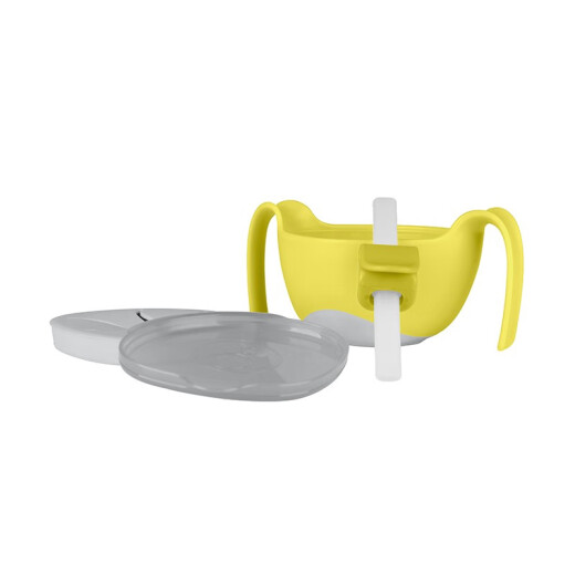 b.box infant and toddler double handle three-in-one straw bowl bbox children's tableware snack bowl yellow gray