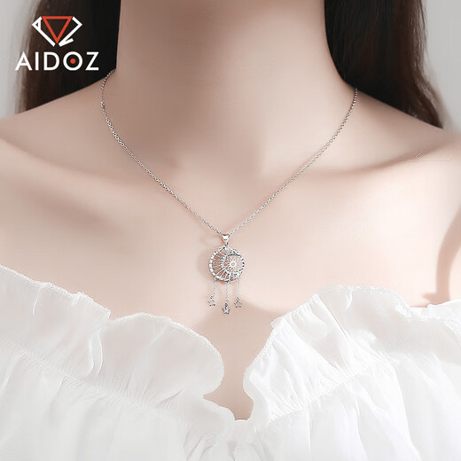Aido Diamond pt950 platinum dream catcher pendant for women, fashionable platinum tassel pendant gift for wife, weight 1.9-2.1 grams + delivery silver chain