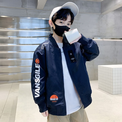 Ropa infantil de Xizai Pier Biños de moda Chaqueta de bombardero Medium Boy Large Boy Sports and Casual Baseball Clothing Top Handsome Navy Blue 160 Altura recomendada 145-155cm