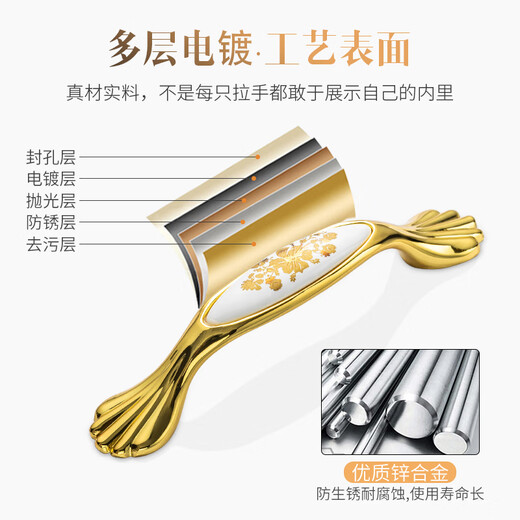 以琛定制欧式金色陶瓷拉手现代田园单孔简欧柜门拉手抽屉柜子衣橱柜门 9226-76孔距象牙白金钩