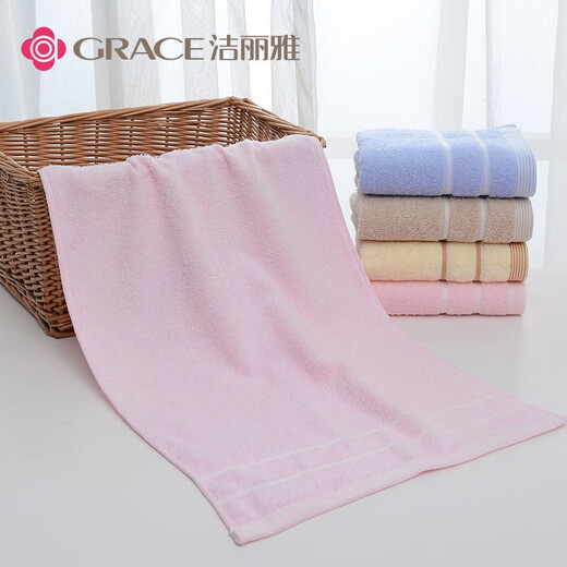 洁丽雅（grace）7375毛巾100%纯棉擦脸一等品加厚全棉洗脸澡男女专用不掉毛面巾 E7375粉色+米色 100%新疆纯棉毛巾