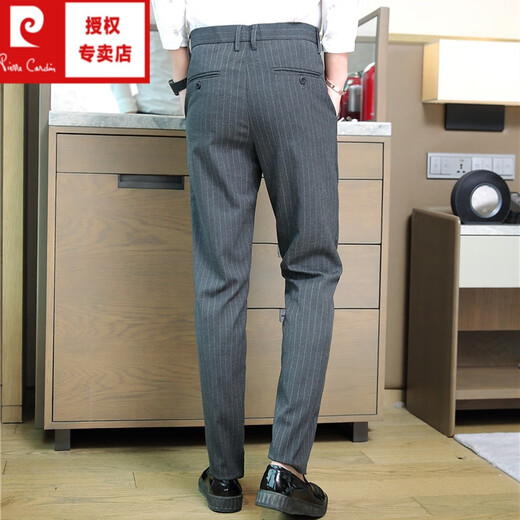 Pier Cardin casual pants men's small trousers thin men's spring and autumn business casual men's pants straight Korean summer trousers slim 509-N9906 (ice silk cropped pants) black 28