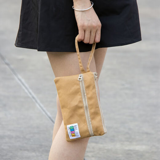 Qindu mobile phone bag small cloth bag hand bag women's 2021 mini fashion versatile student double zipper coin wallet cloth brown