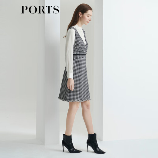 PORTS Women's Autumn and Winter New Slim Fit Waist Dress LL9D067LFF092 Black Mixed Color L (8)