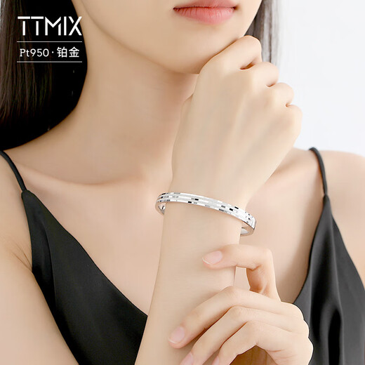 TTMIX closed platinum bracelet for women pt950 platinum semi-solid bracelet with round plain ring 56mm weight 12.01g width 4.5mm